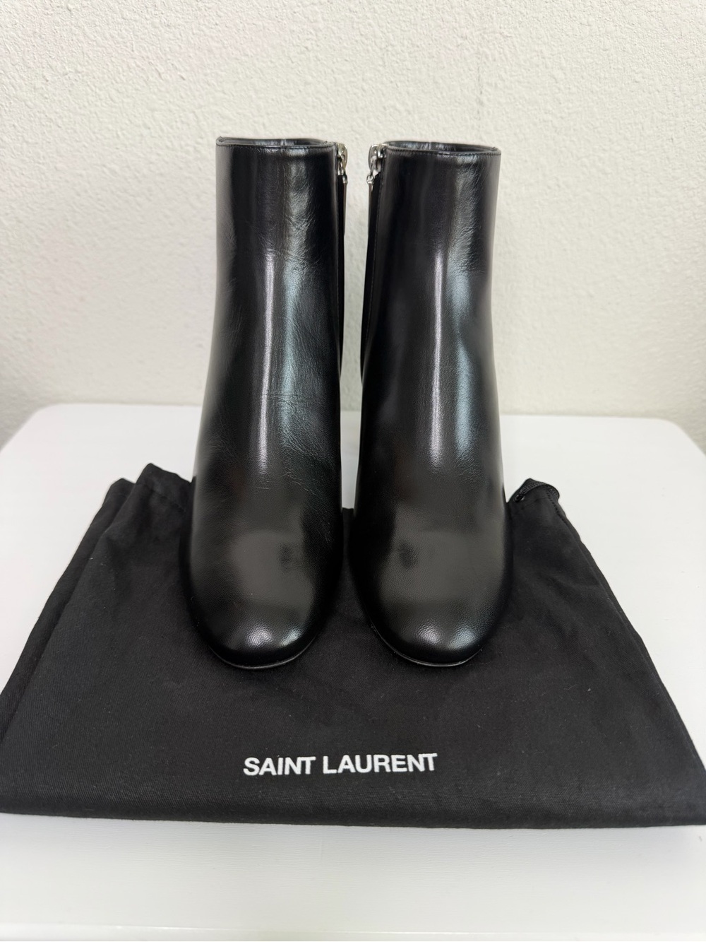 NEW Saint Laurent Nappa Loulou Black Leather Block Heel Ankle Boots Size 37.5 - Picture 9 of 9